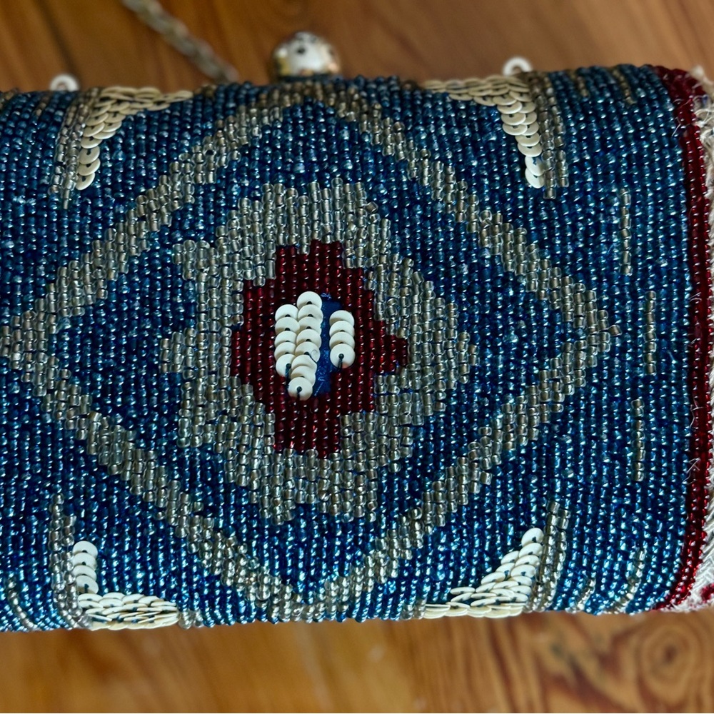 Moyna Beaded Clutch - Blue, Red, and White